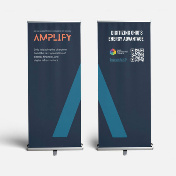 Tall banners featuring Amplify information